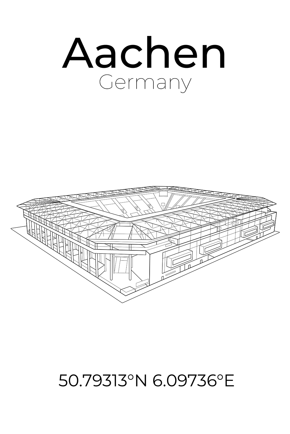 Stadion Poster Aachen, Line Art Print