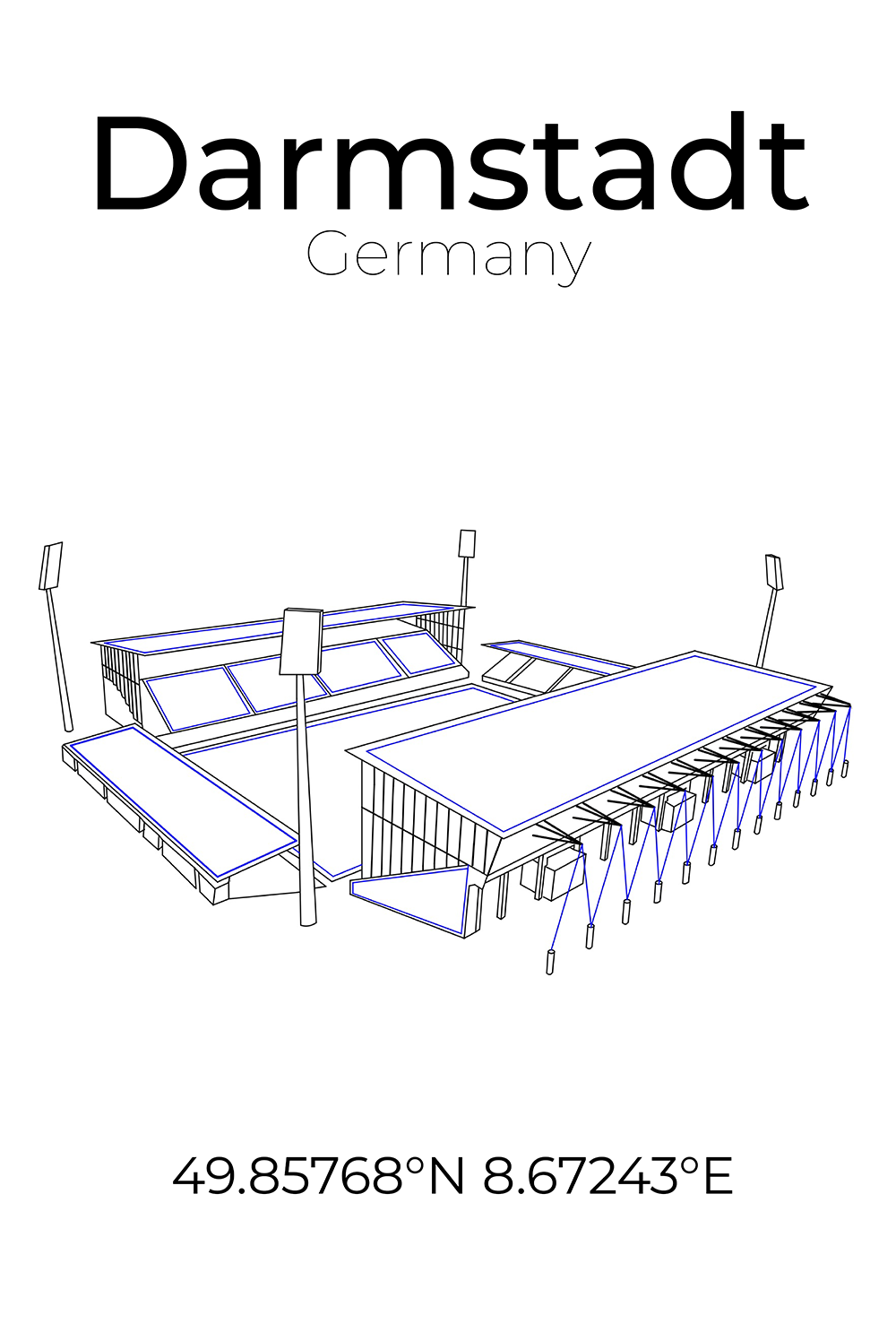 Stadion Poster Darmstadt, Line Art Print