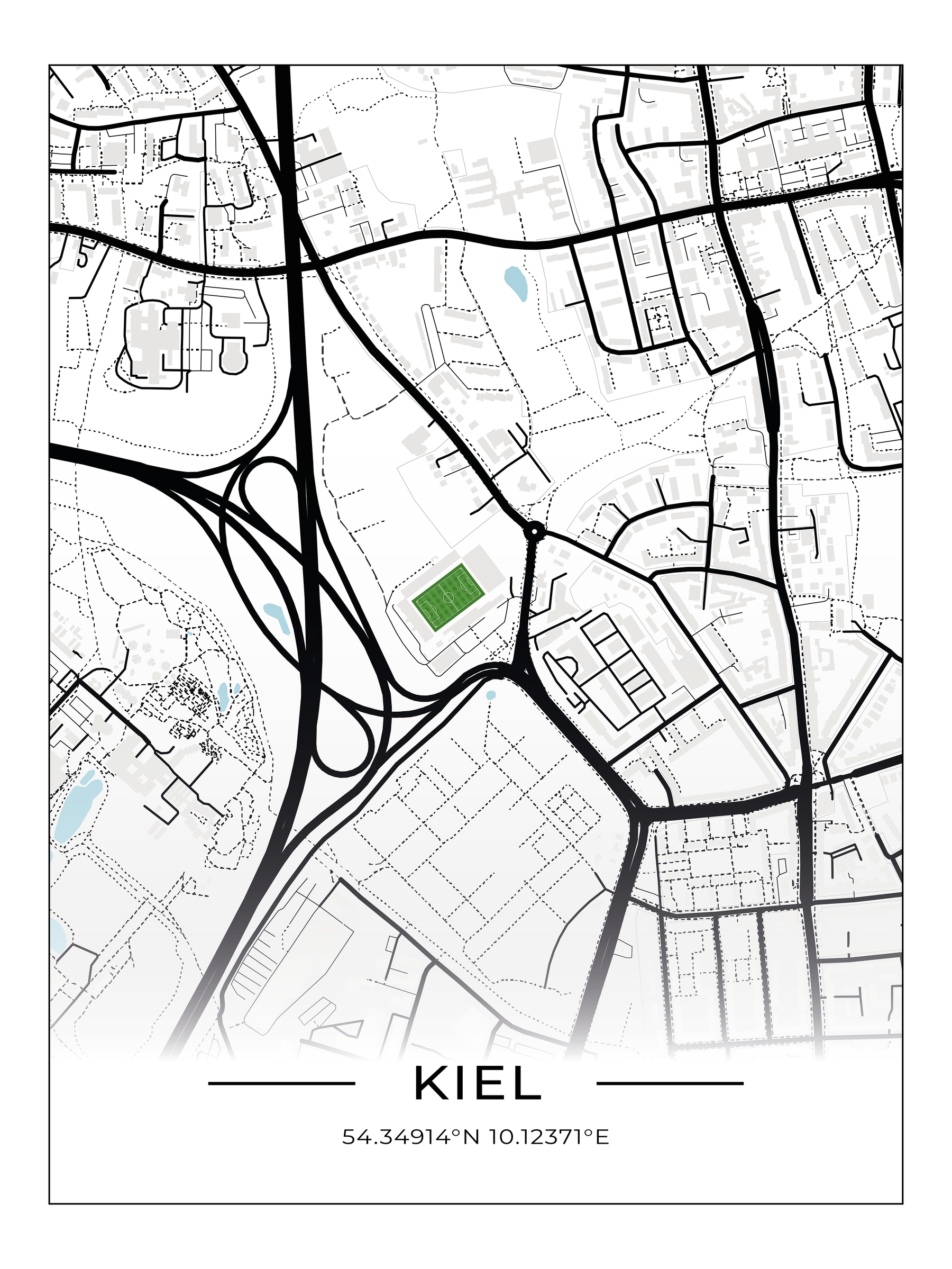 Stadion Poster Kiel, Fußball Karte, Fußball Poster