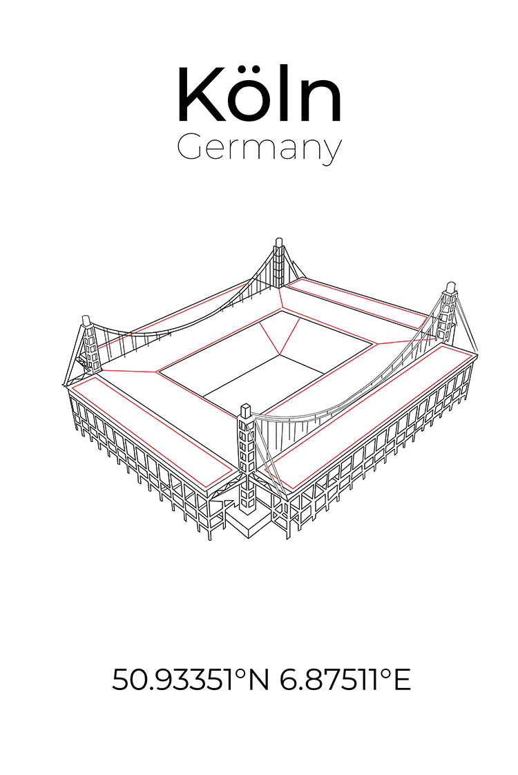 (B-Ware) Stadion Line Art Print Köln 35x40 cm mit schwarzem Rahmen