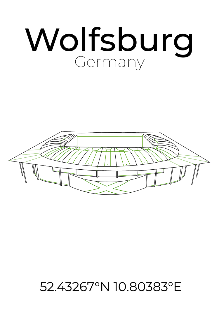 Stadion Poster Wolfsburg, Line Art Print