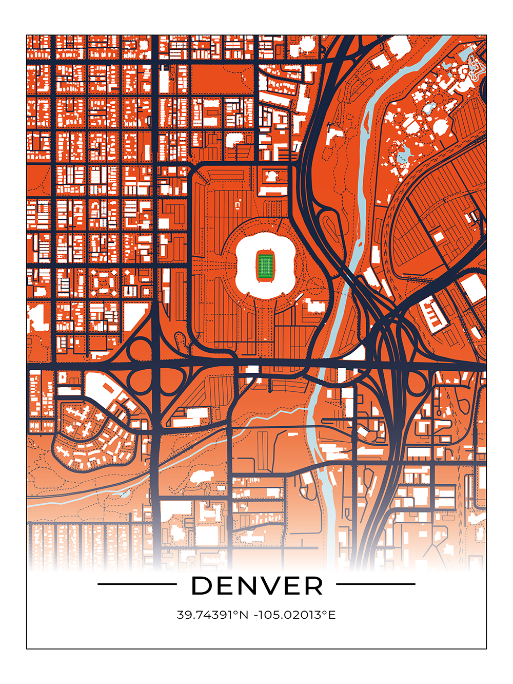 Football Stadion Map Poster Denver
