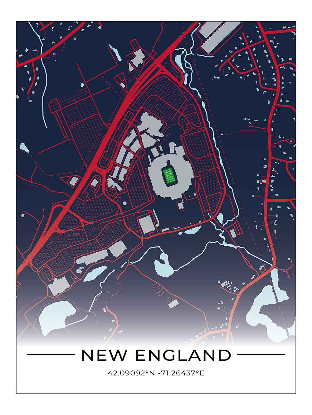 Football Stadion Map Poster New England