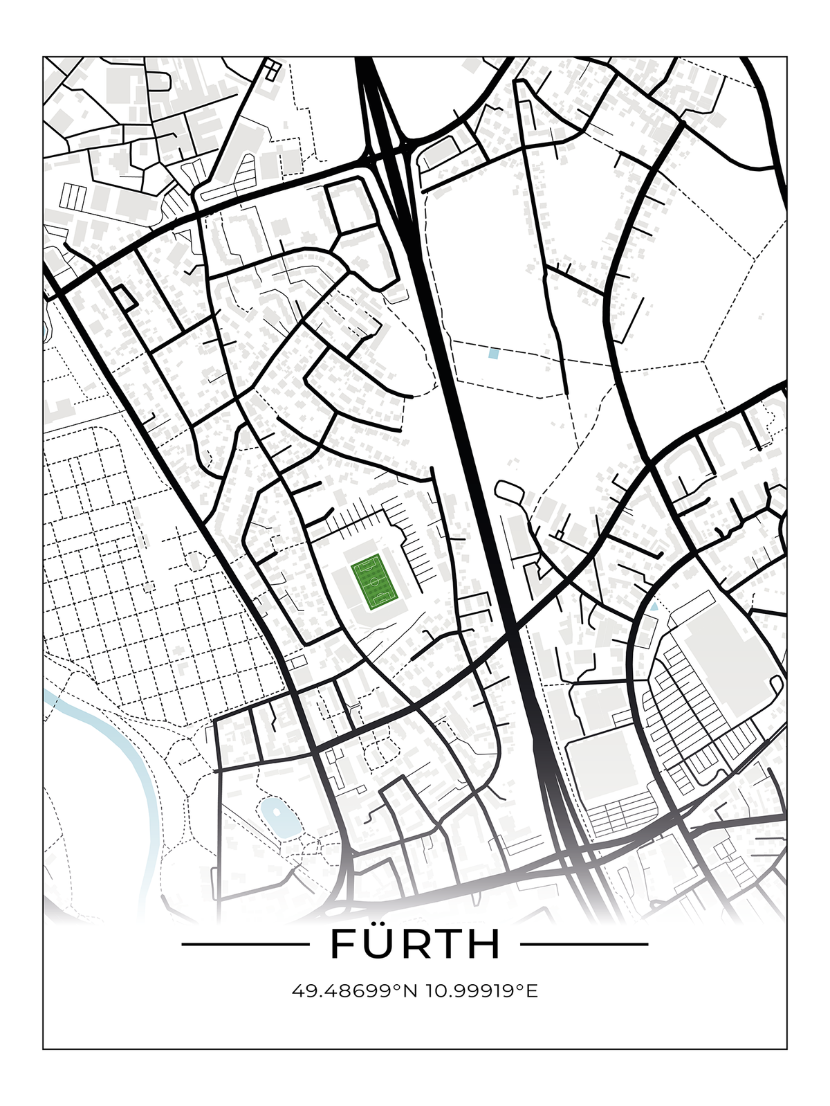 Stadion Poster Fürth, Fußball Karte, Fußball Poster