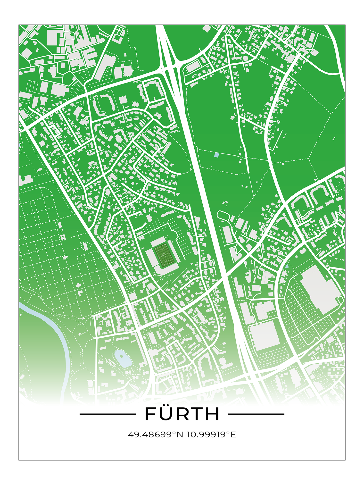 Stadion Poster Fürth, Fußball Karte, Fußball Poster