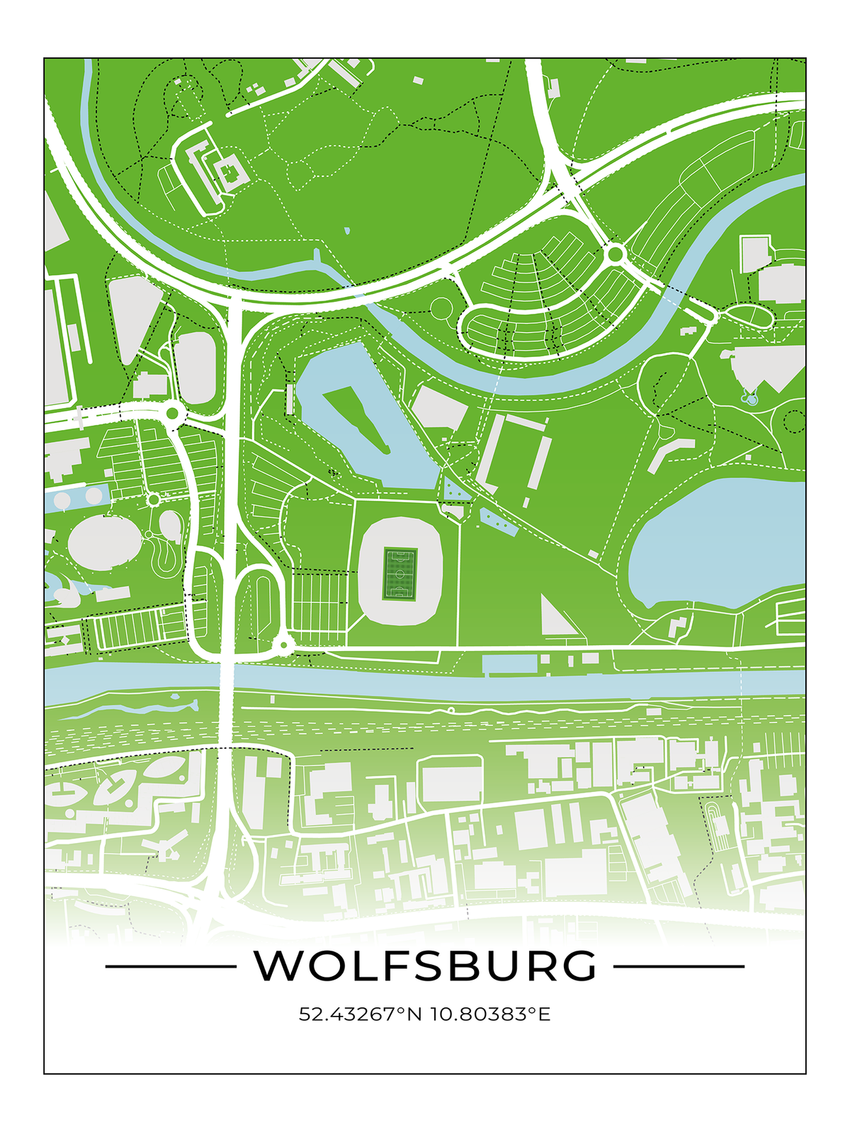 Stadion Poster Wolfsburg, Fußball Karte, Fußball Poster