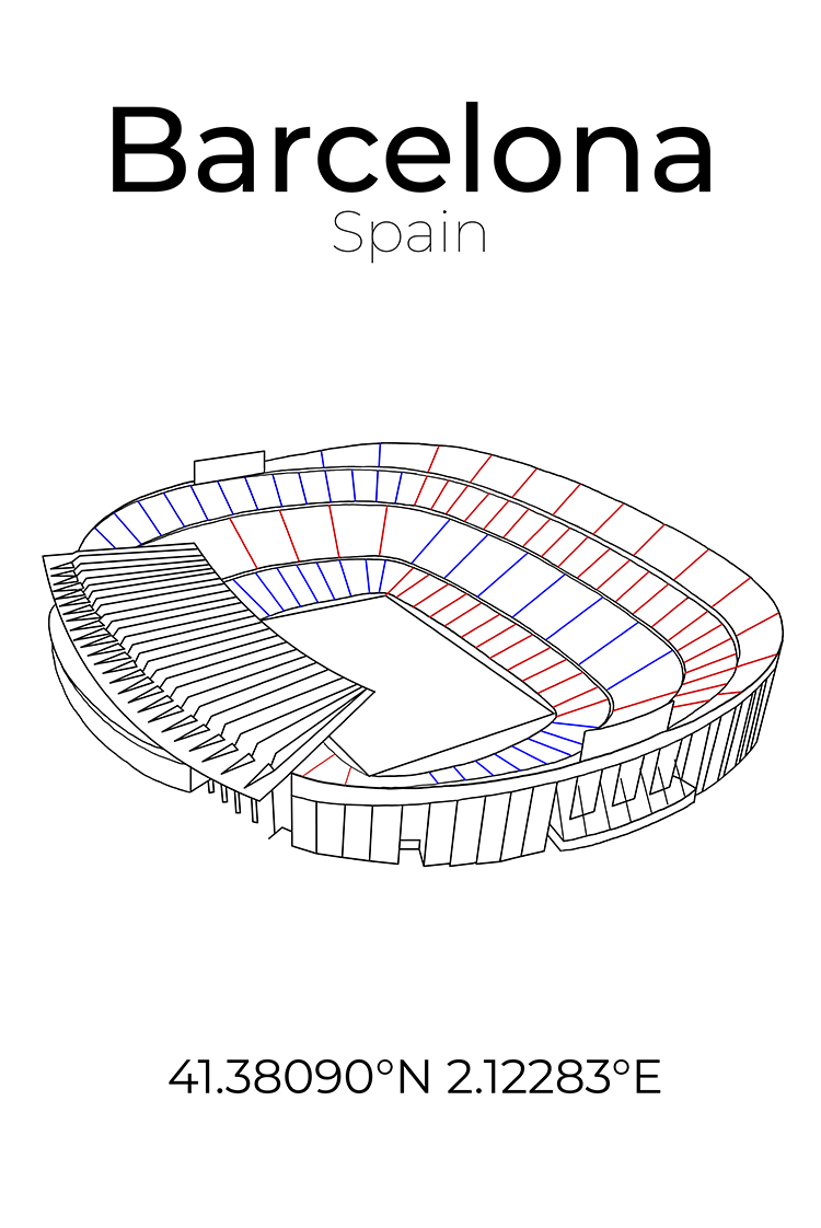 Stadion Poster Barcelona, Line Art Print