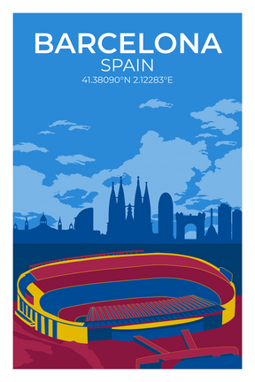 Stadion Illustration Poster Barcelona - Außenansicht
