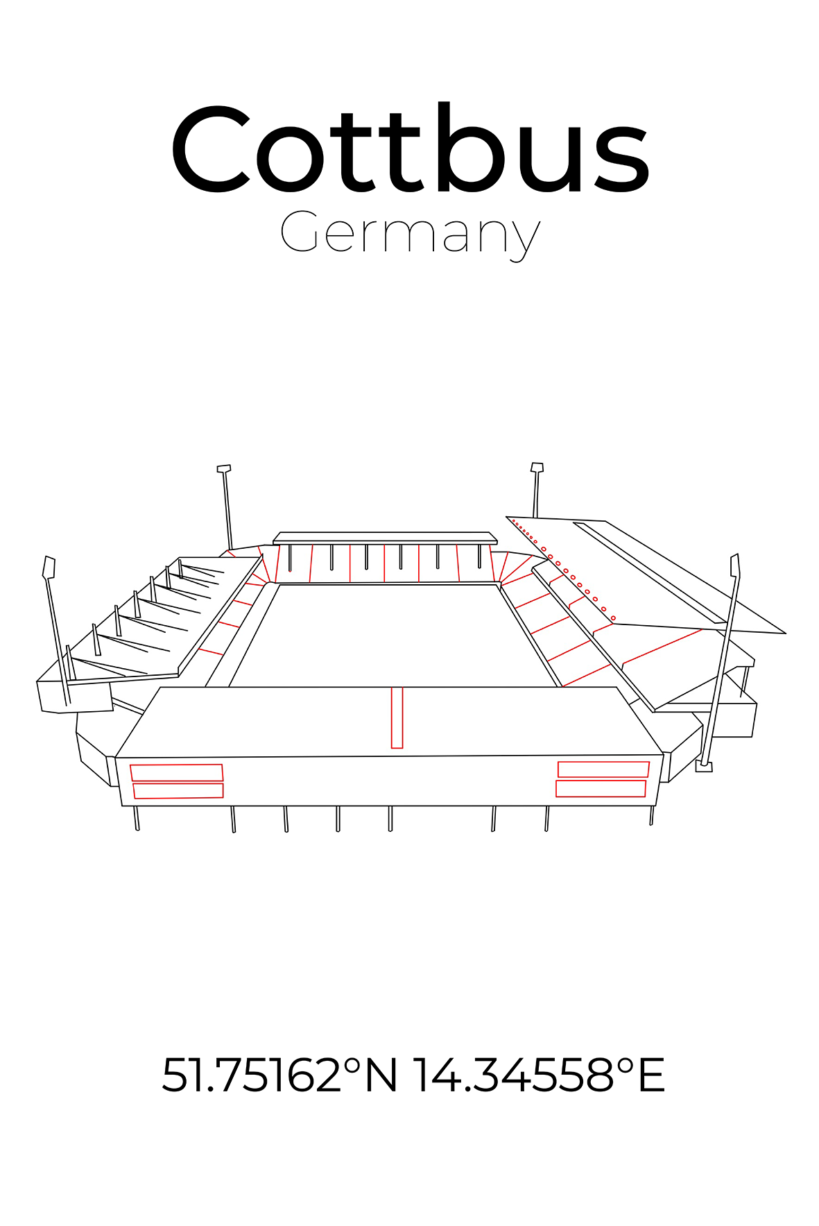 Stadion Poster Cottbus, Line Art Print