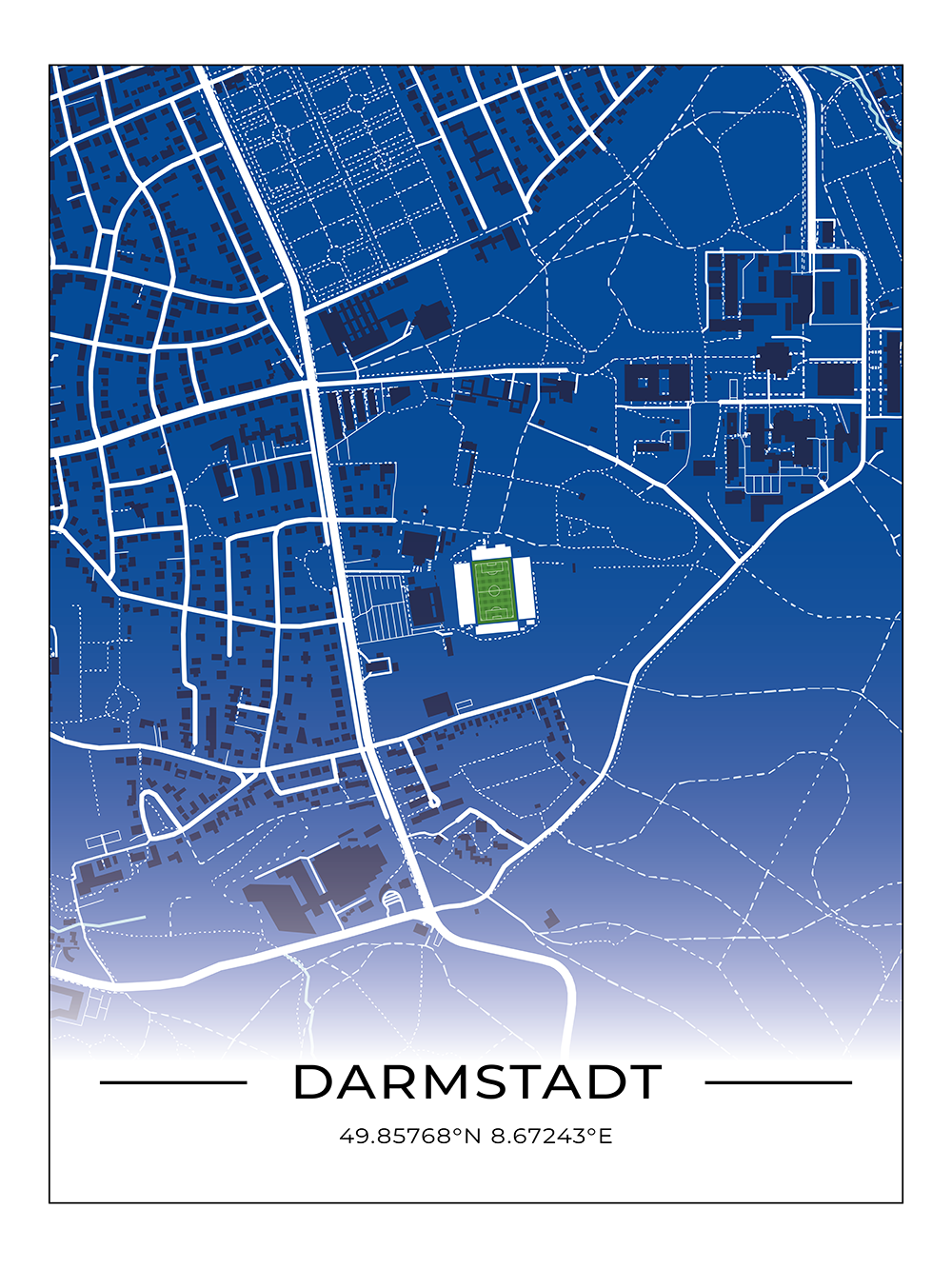 Stadion Poster Darmstadt, Fußball Karte, Fußball Poster