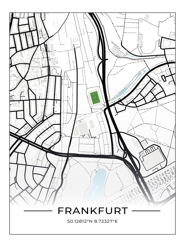 Stadion Poster Frankfurt - Bornheimer Hang, Fußball Karte, Fußball Poster