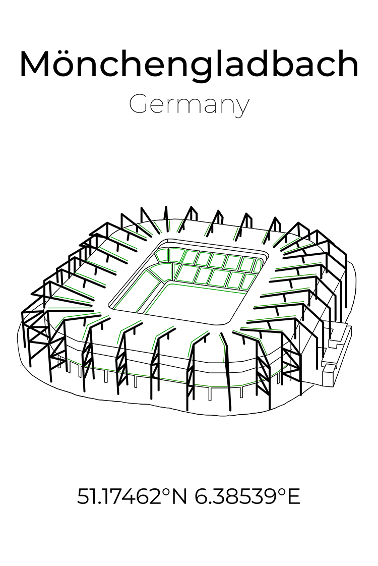 Stadion Poster Mönchengladbach, Line Art Print