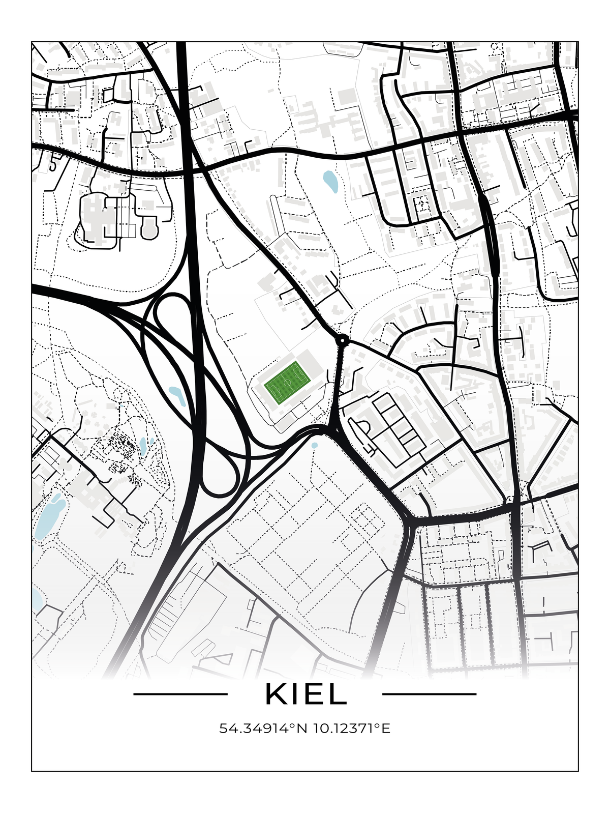 Stadion Poster Kiel, Fußball Karte, Fußball Poster