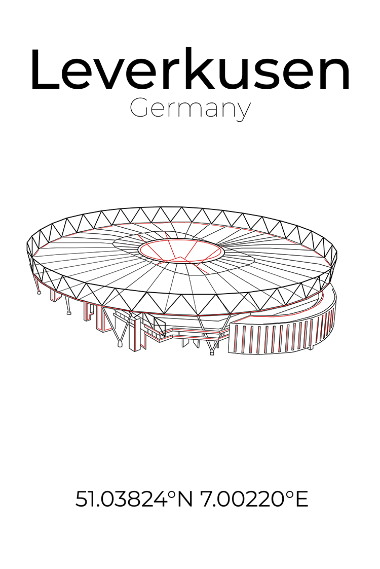 Stadion Poster Leverkusen, Line Art Print