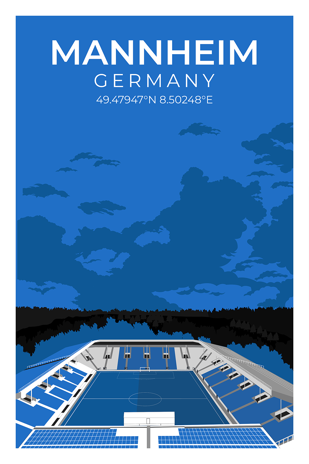 Stadion Illustration Poster Mannheim