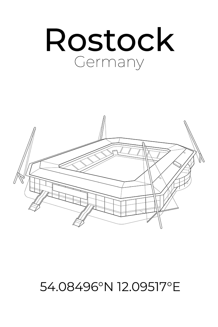 Stadion Poster Rostock, Line Art Print