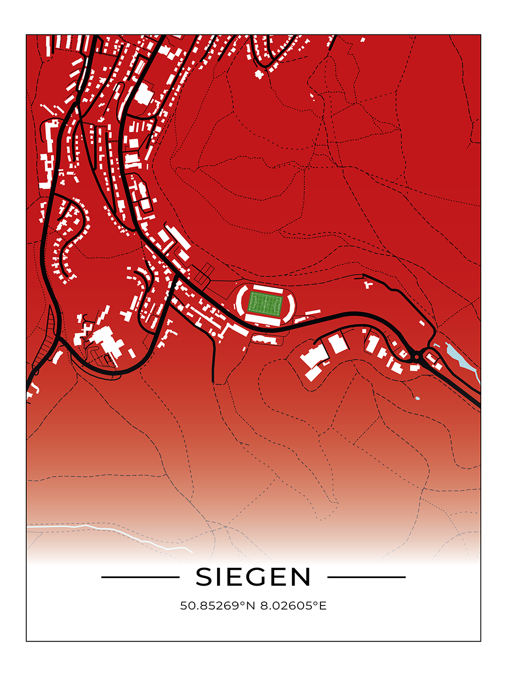 Stadion Poster Siegen, Fußball Karte, Fußball Poster