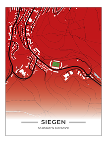 Stadion Poster Siegen, Fußball Karte, Fußball Poster