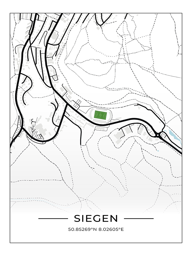 Stadion Poster Siegen, Fußball Karte, Fußball Poster