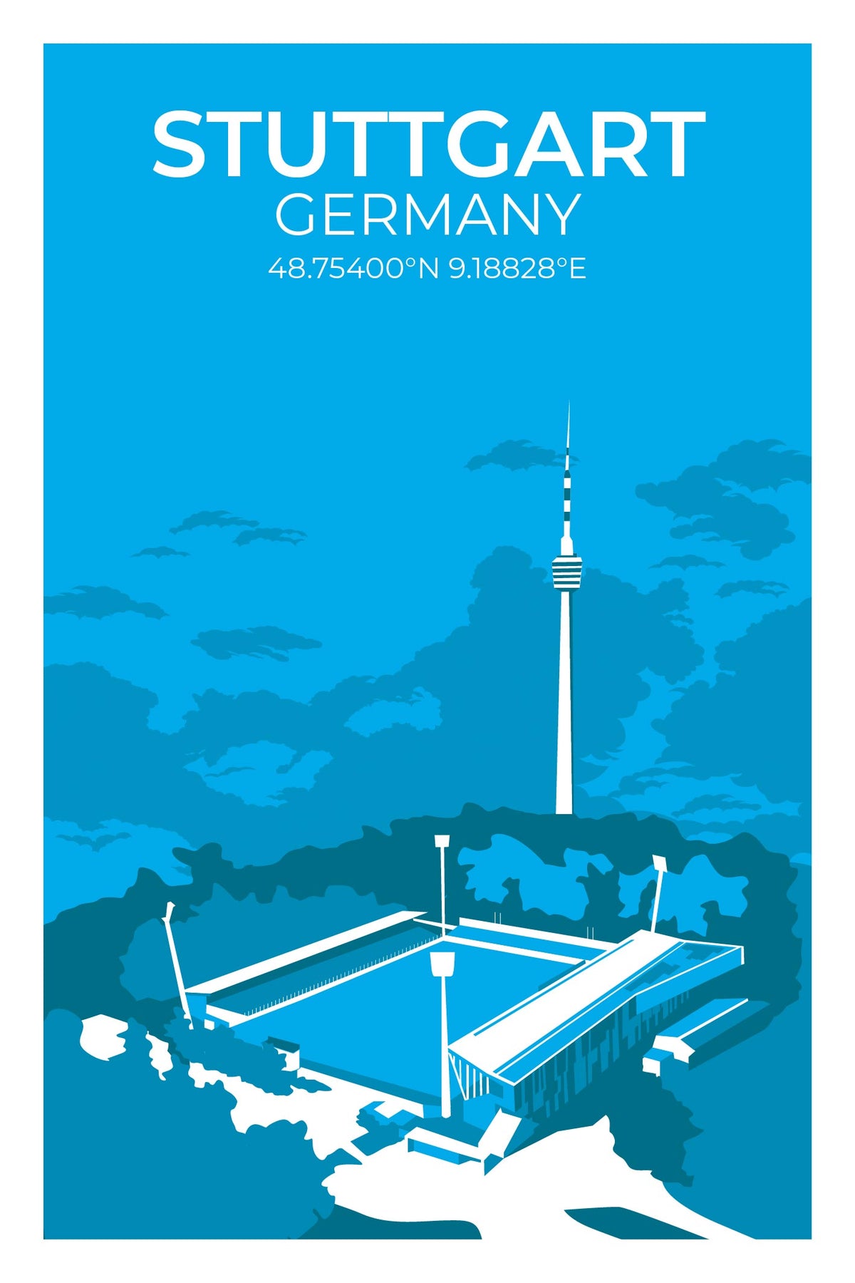 (B-Ware) Stadion Illustration Stuttgart - Degerloch 40x60 cm ohne Rahmen