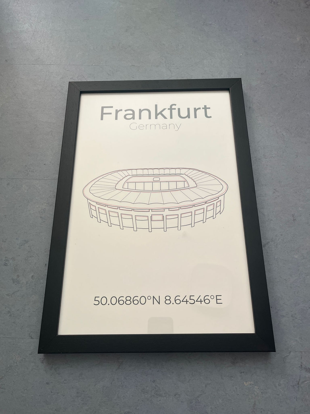 (B-Ware) Stadion Poster Line Art Print Frankfurt 40x35 cm, schwarzer Rahmen