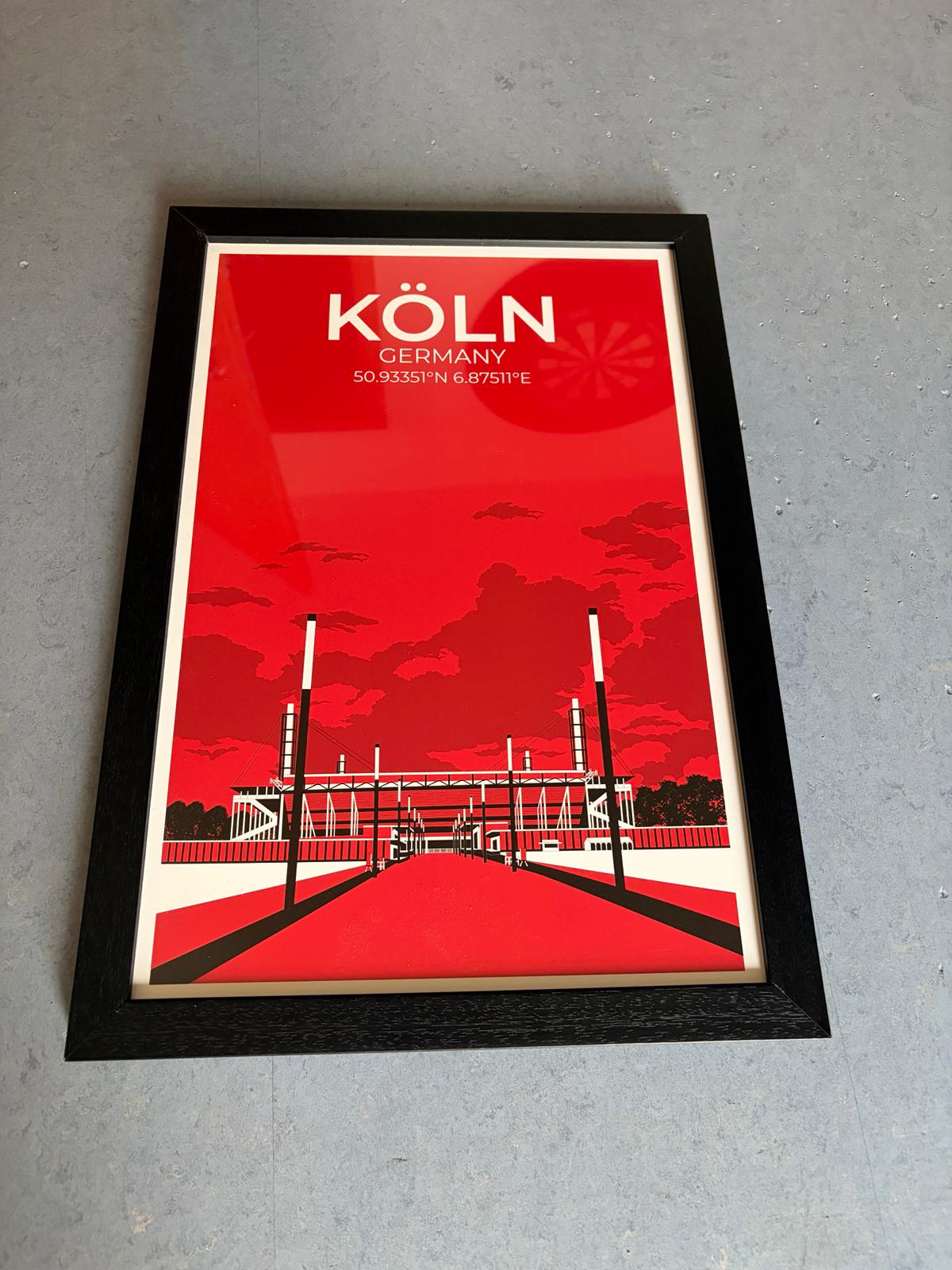 (B-Ware) Stadion Illustration Köln, 35x40 cm mit schwarzem Rahmen