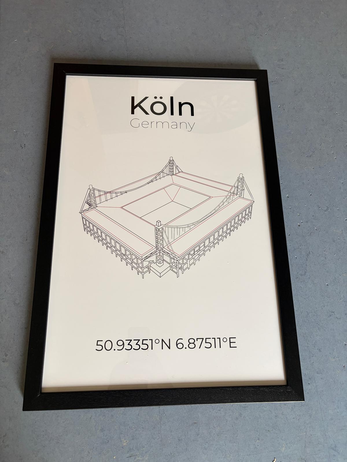 (B-Ware) Stadion Line Art Print Köln, 40x60 cm mit schwarzem Rahmen