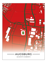 Stadion Poster Augsburg, Fußball Karte, Fußball Poster