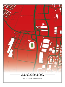 Stadion Poster Augsburg, Fußball Karte, Fußball Poster