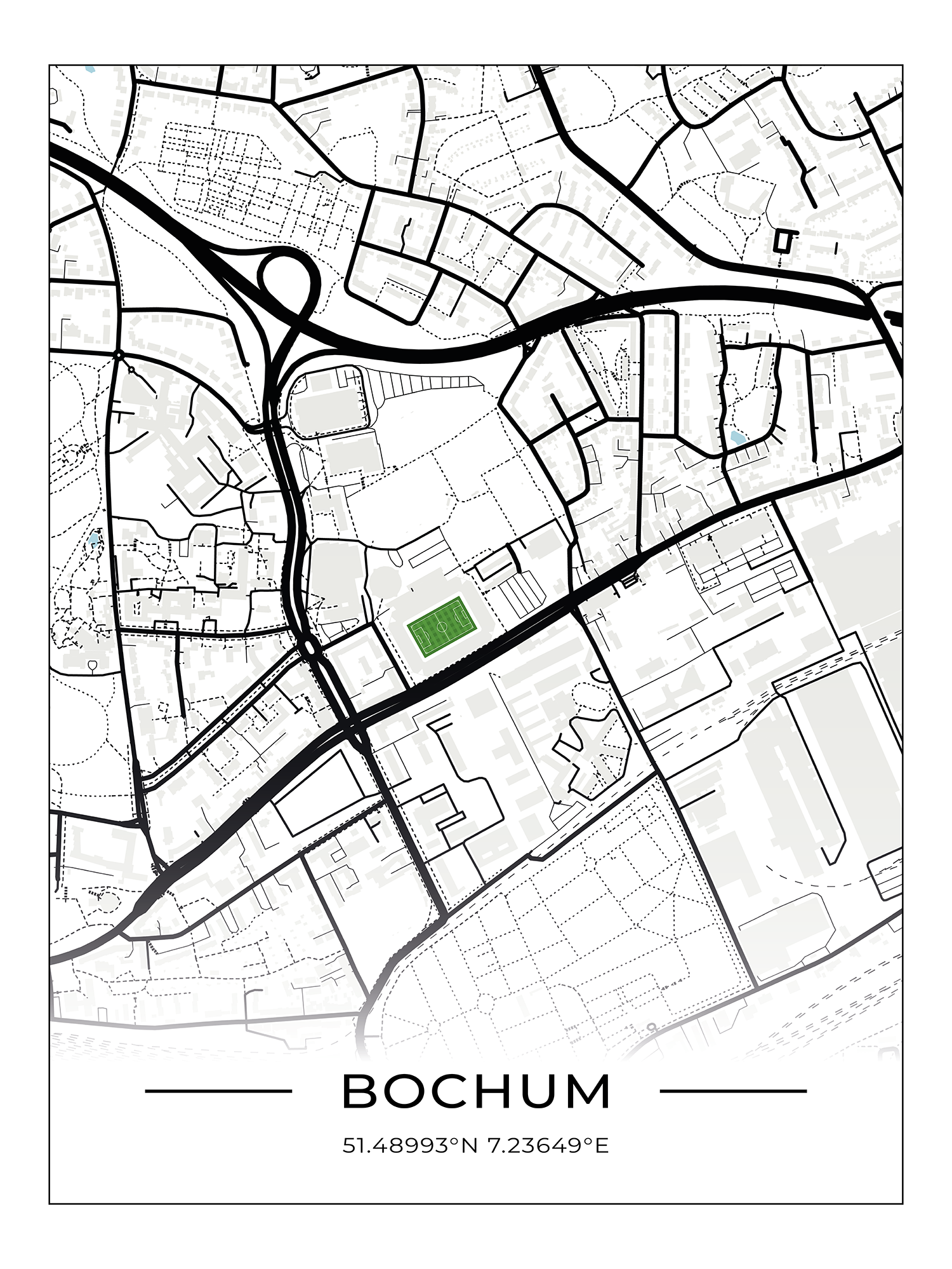 Stadion Poster Bochum, Fußball Karte, Fußball Poster
