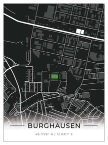 Stadion Poster Burghausen, Fußball Karte, Fußball Poster