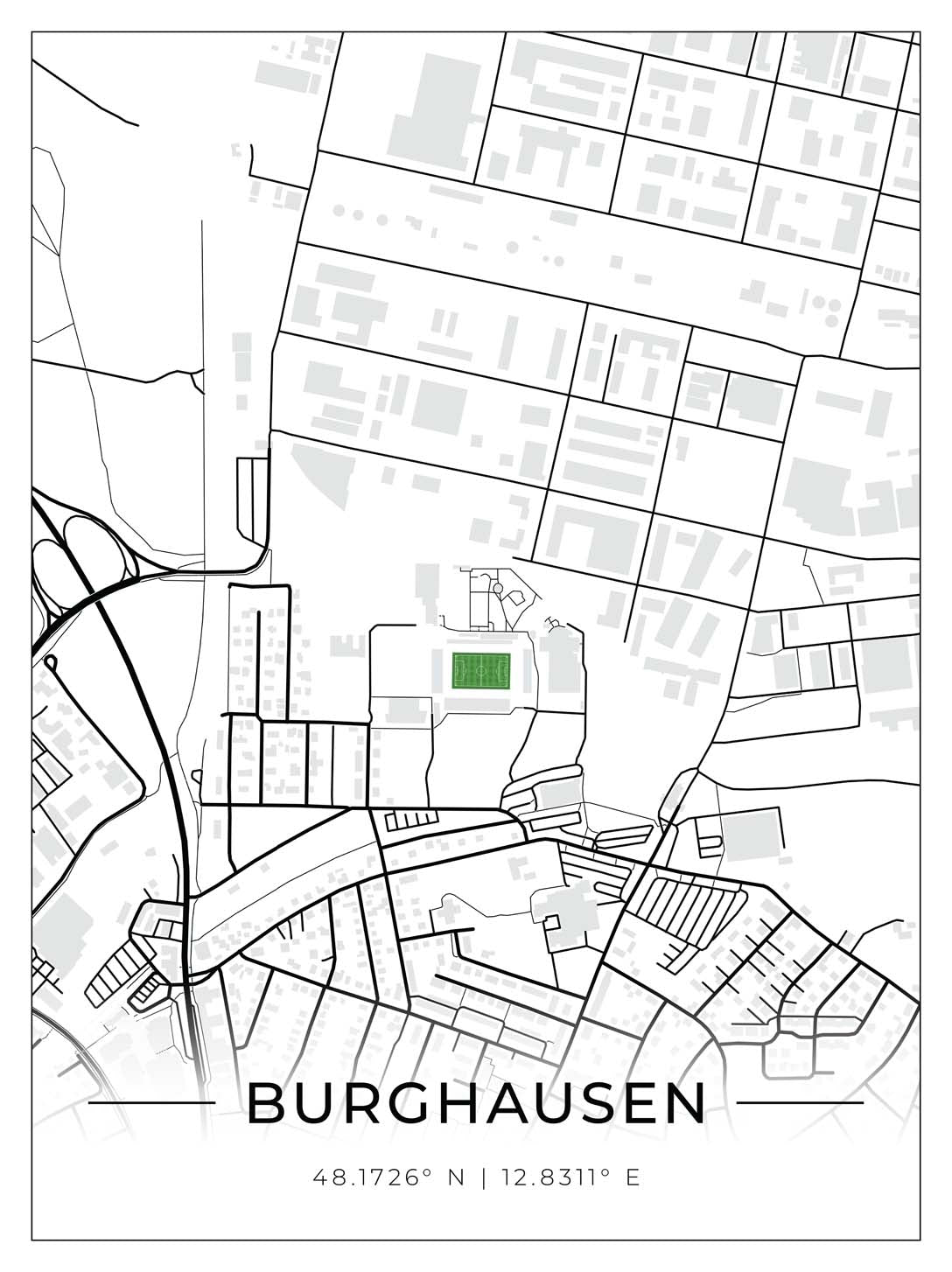 Stadion Poster Burghausen, Fußball Karte, Fußball Poster