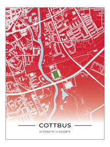 Stadion Poster Cottbus, Fußball Karte, Fußball Poster