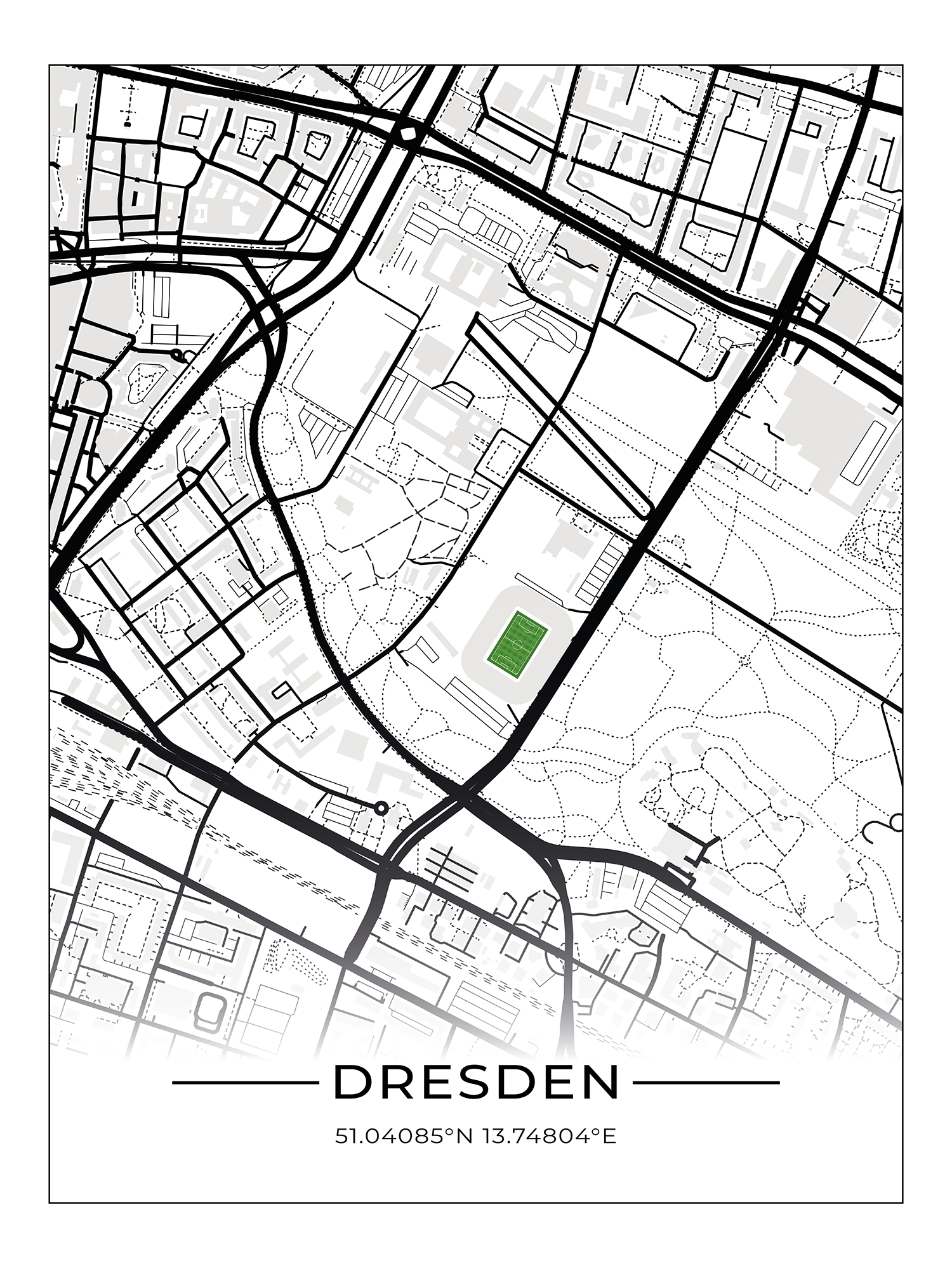 Stadion Poster Dresden, Fußball Karte, Fußball Poster