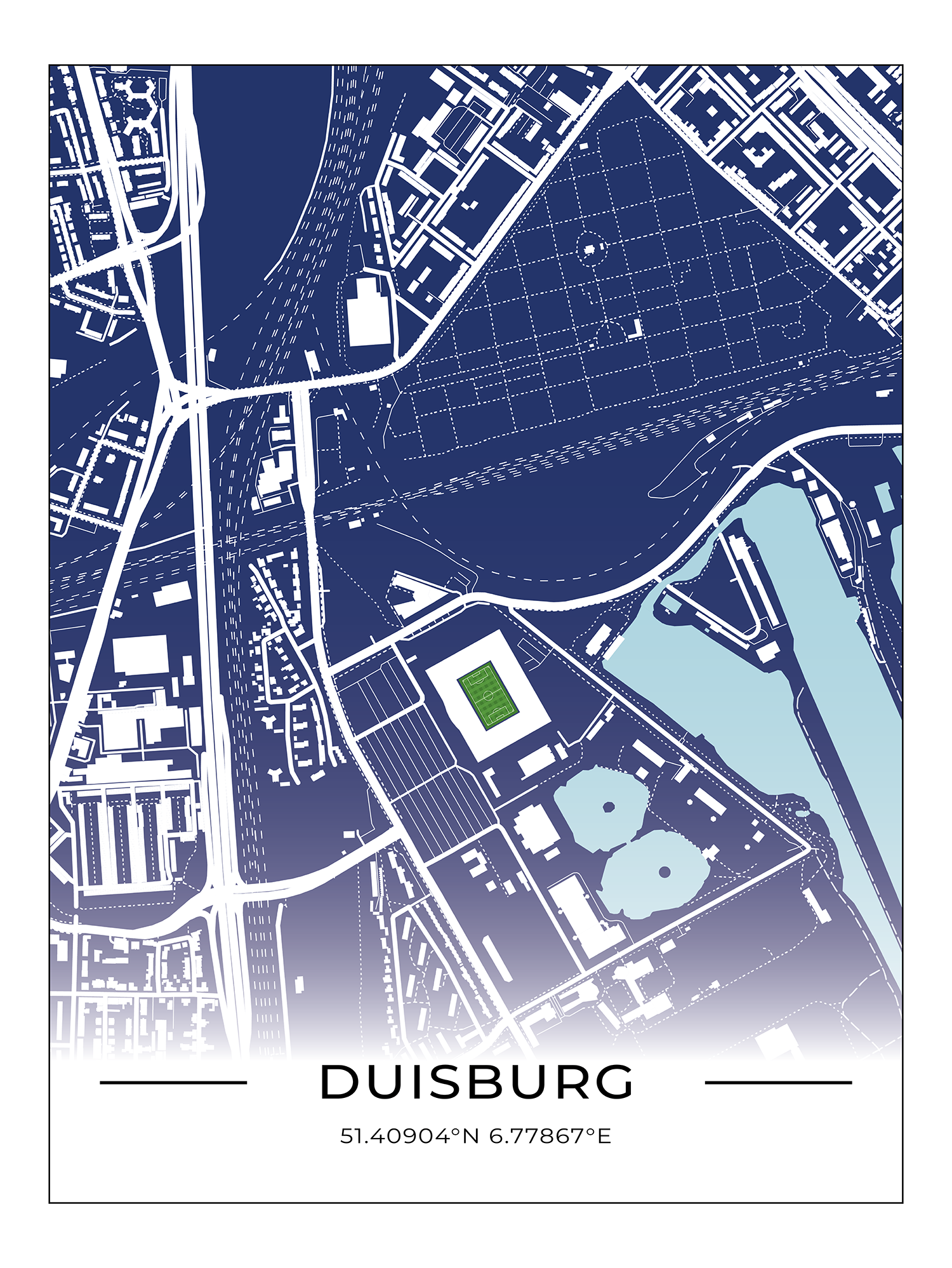 Stadion Poster Duisburg, Fußball Karte, Fußball Poster