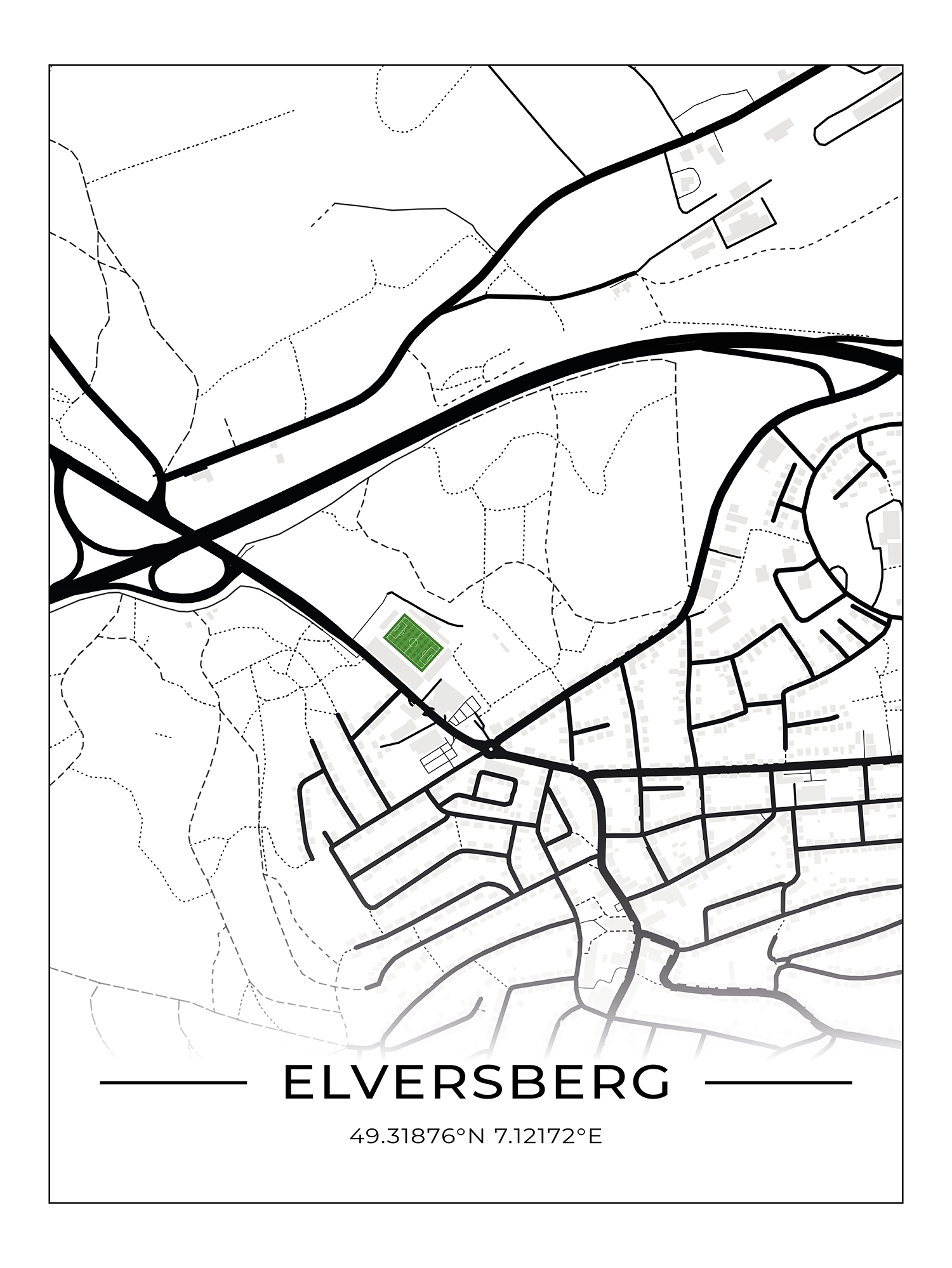 Stadion Poster Elversberg, Fußball Karte, Fußball Poster