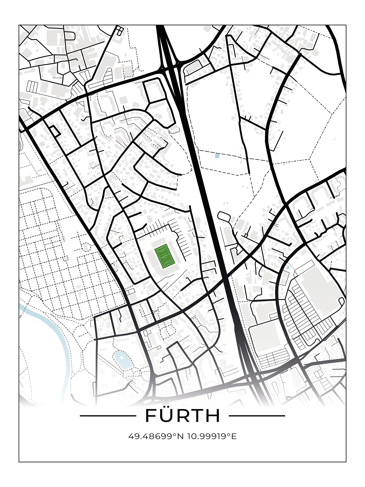 Stadion Poster Fürth, Fußball Karte, Fußball Poster