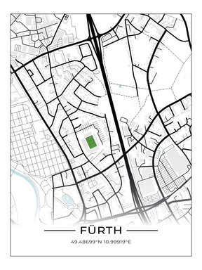 Stadion Poster Fürth, Fußball Karte, Fußball Poster