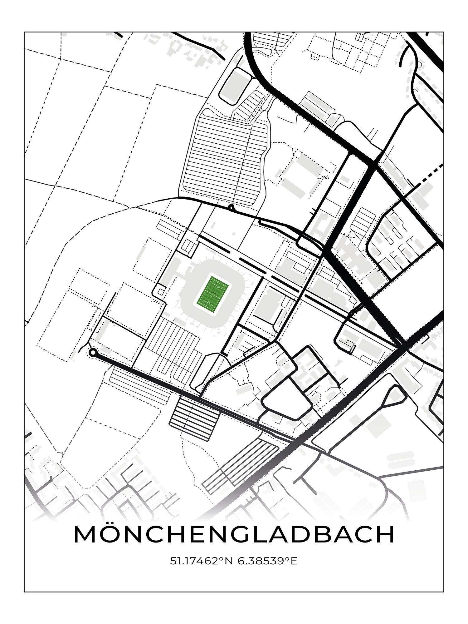 Stadion Poster Mönchengladbach, Fußball Karte, Fußball Poster