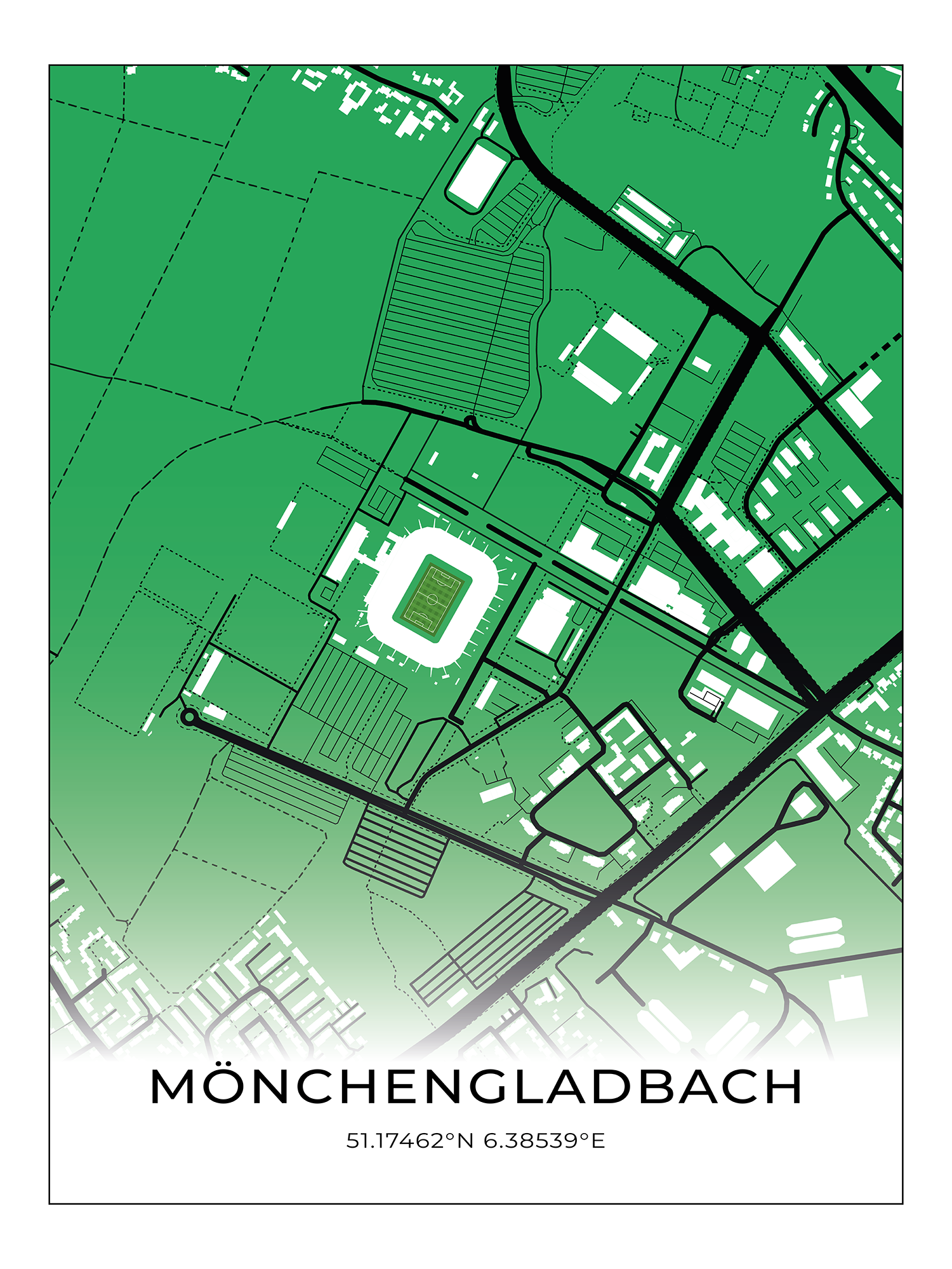 Stadion Poster Mönchengladbach, Fußball Karte, Fußball Poster