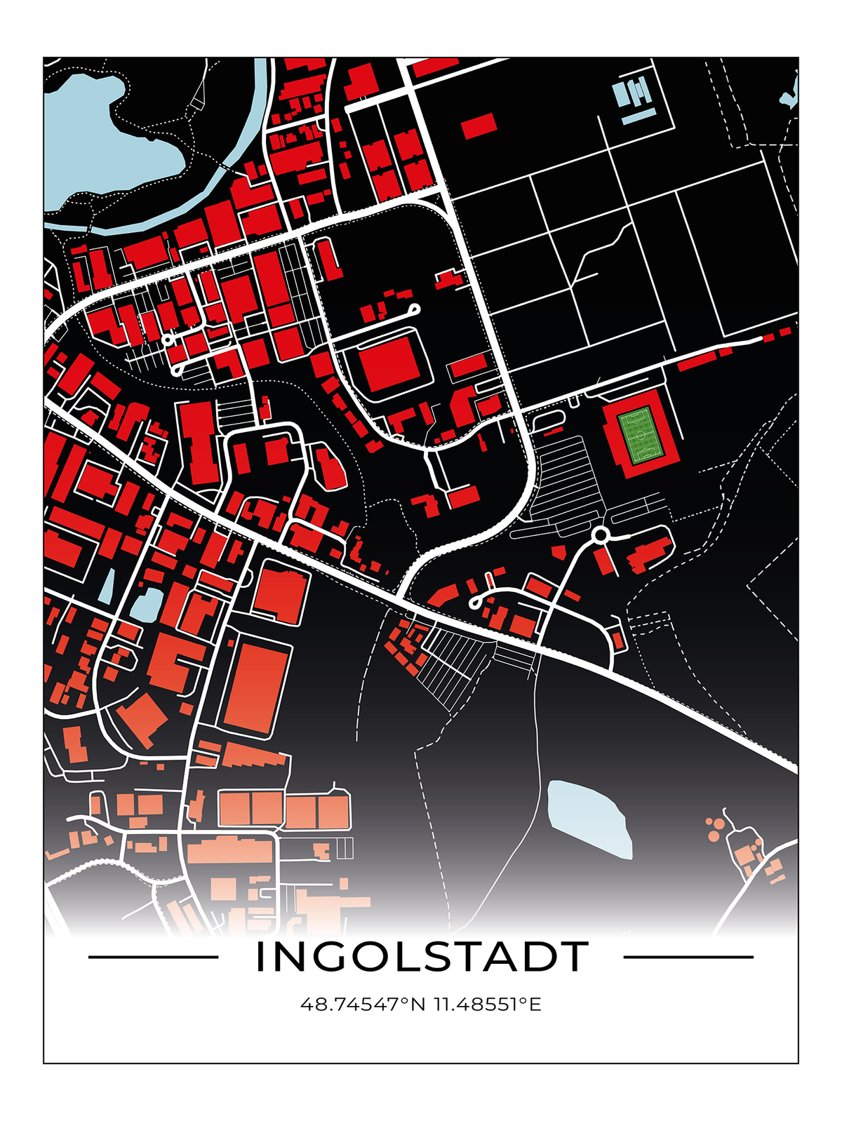 Stadion Poster Ingolstadt, Fußball Karte, Fußball Poster