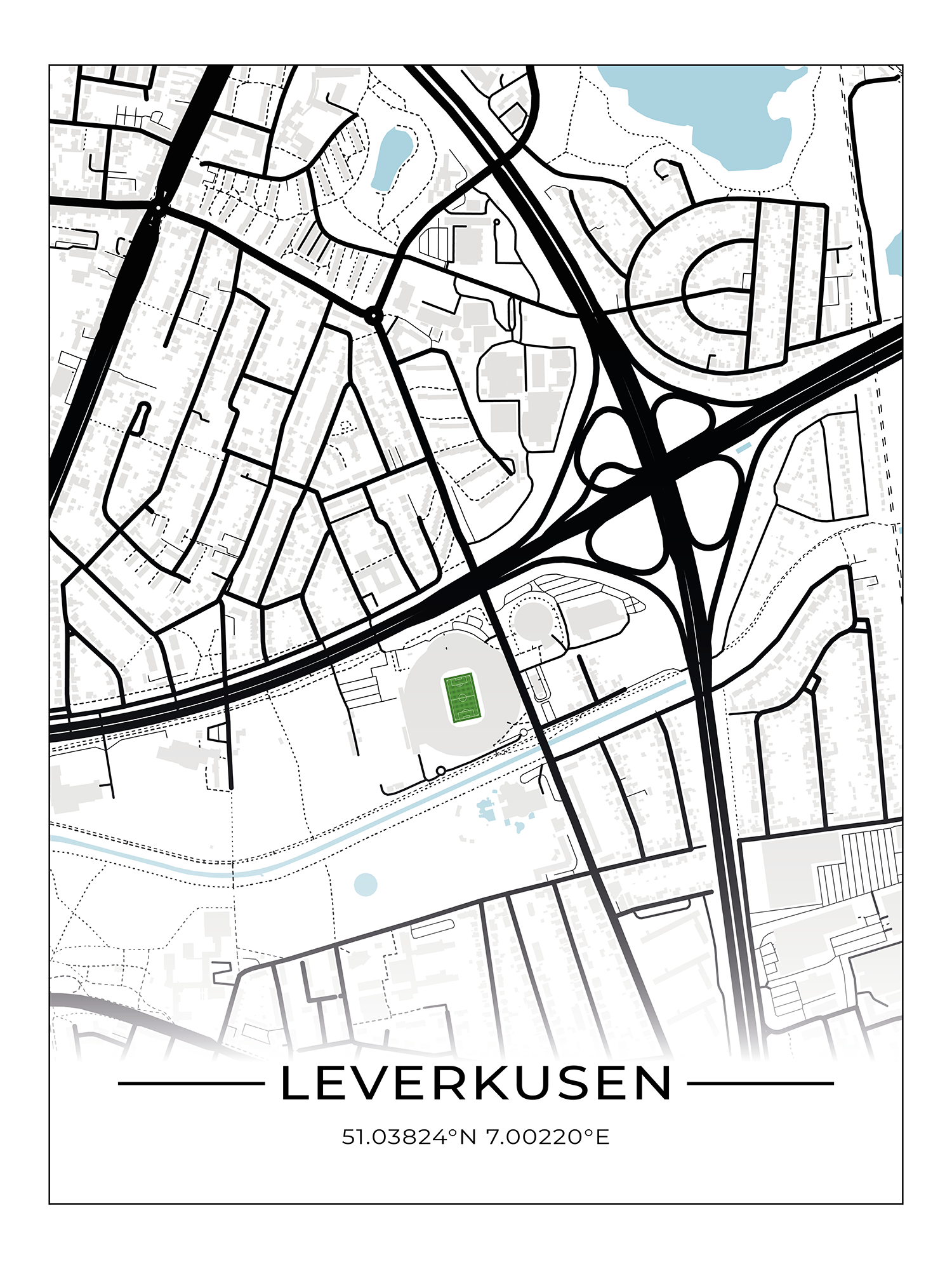 Stadion Poster Leverkusen, Fußball Karte, Fußball Poster