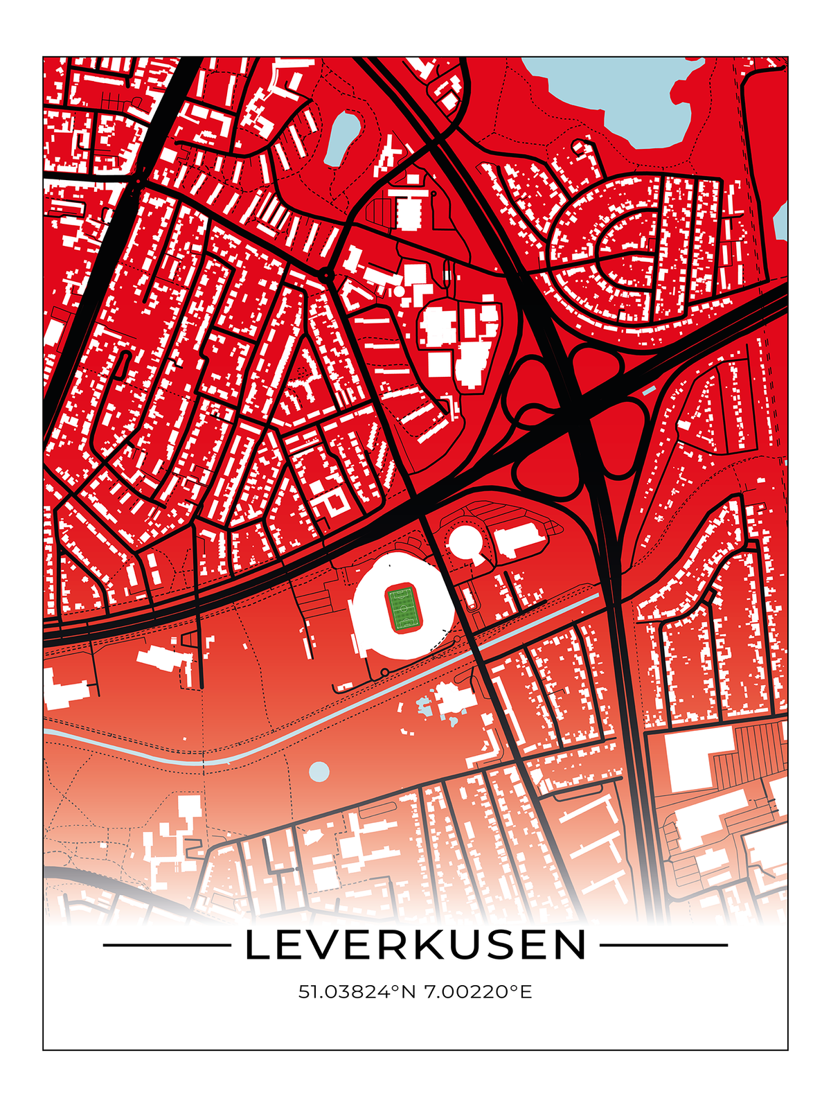 Stadion Poster Leverkusen, Fußball Karte, Fußball Poster