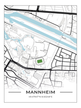 Stadion Poster Mannheim, Fußball Karte, Fußball Poster