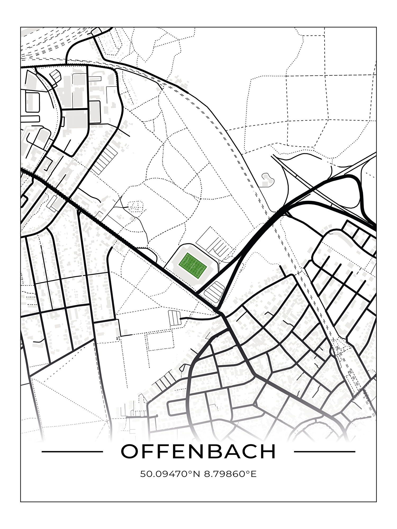 Stadion Poster Offenbach, Fußball Karte, Fußball Poster