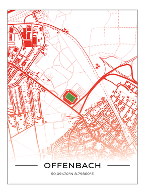 Stadion Poster Offenbach, Fußball Karte, Fußball Poster