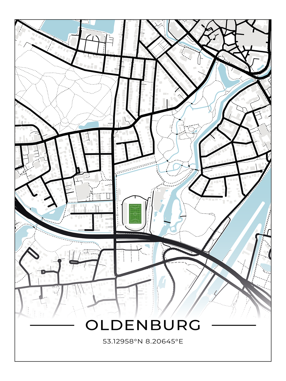Stadion Poster Oldenburg, Fußball Karte, Fußball Poster