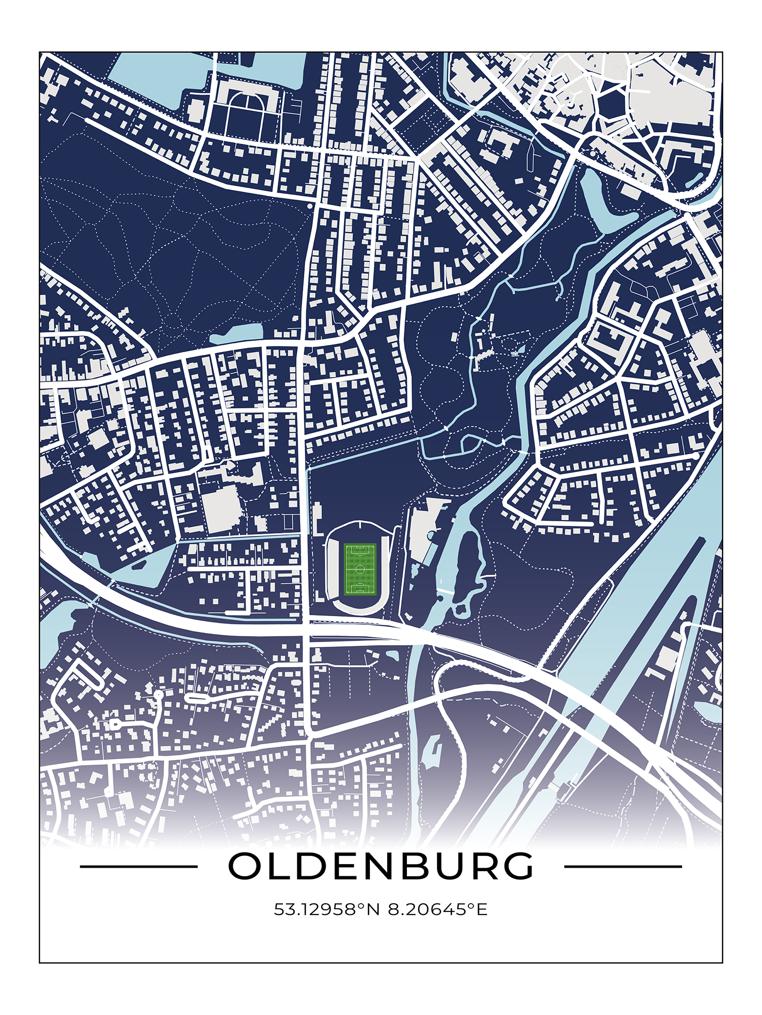 Stadion Poster Oldenburg, Fußball Karte, Fußball Poster