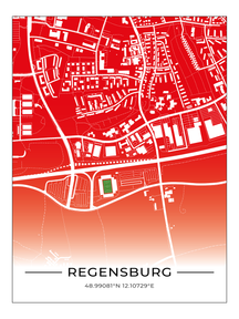 Stadion Poster Regensburg, Fußball Karte, Fußball Poster