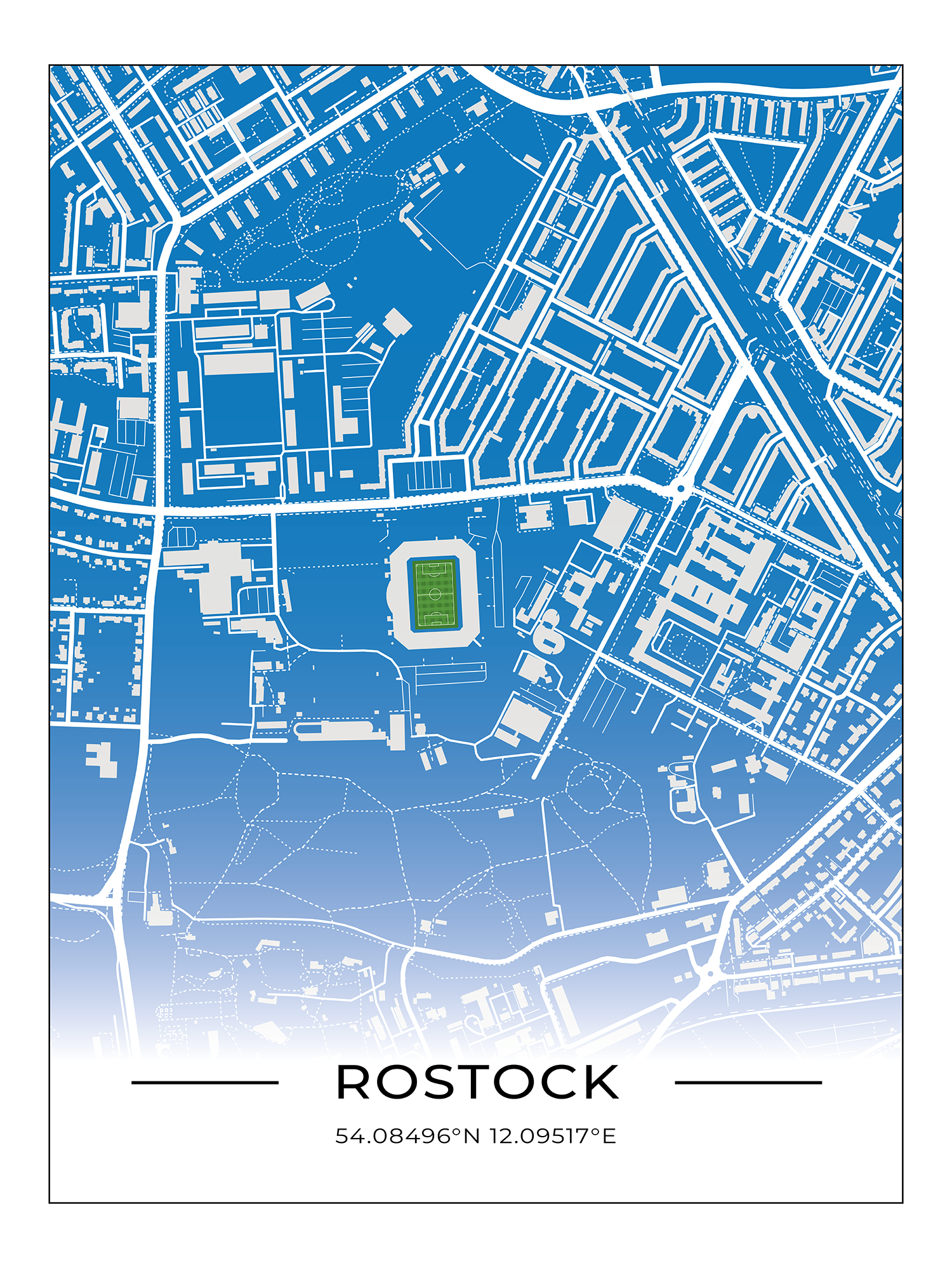 Stadion Poster Rostock, Fußball Karte, Fußball Poster